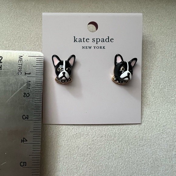 NWT KATE SPADE Black Frenchie Ma Chérie Antoine Dog Stud Earrings - Picture 5 of 8